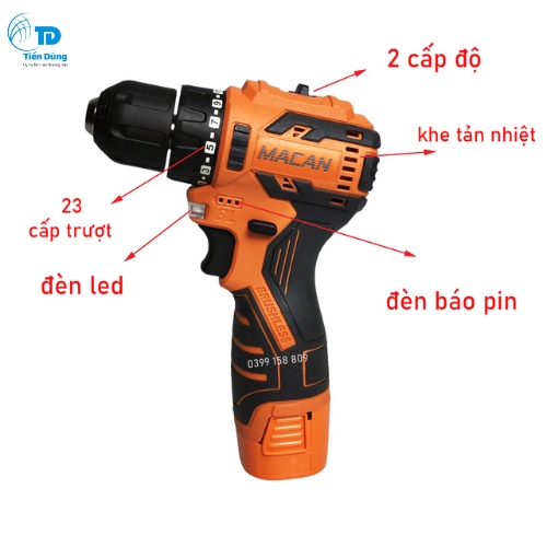 Máy Khoan Pin MACAN 18V không Chổi Than Pin 4 Cell