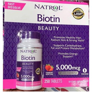 Viên ngậm hỗ trợ mọc tóc Natrol Biotin 5000mg 250 viên