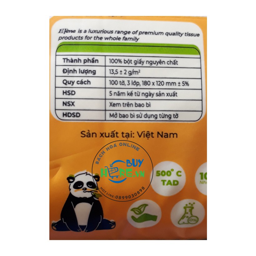 Lốc 5 gói Khăn Giấy Tre bỏ túi - Elène Tre 300 tờ (100 Tờ/Bịch x 3 lớp)