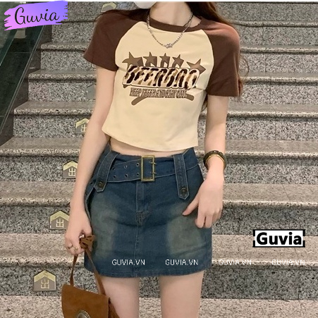 Áo Croptop Nữ Cổ Tròn Tay Ngắn BEER BRO Đẹp Ôm Body, Áo Thun Croptop Kiểu Sexy Chất Thun Borip Thời Trang GUVIA CR60