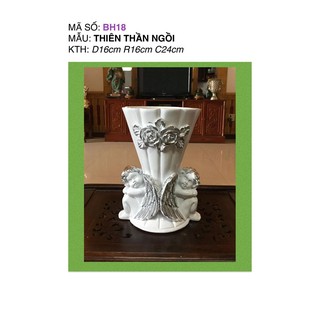 Bình cắm Hoa Lụa, Lông Công.... Composite Thiên thần ngồi H20cm