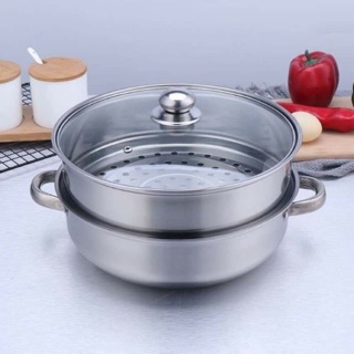 Bộ xửng hấp inox 28cm - nồi hấp đa năng 2 tầng cao cấp nắp kính
