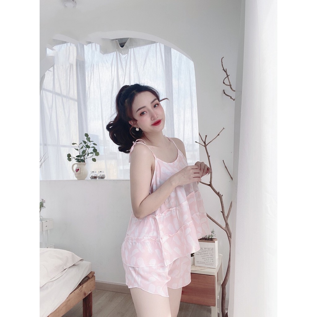 Bộ Mặc Nhà Đùi, Áo Dây Sexy Chất Tole Lanh Thái, Mát, Mịn Nhẹ Nhàng, Vải Đẹp, May Kỹ Họa Tiết Dễ Thương