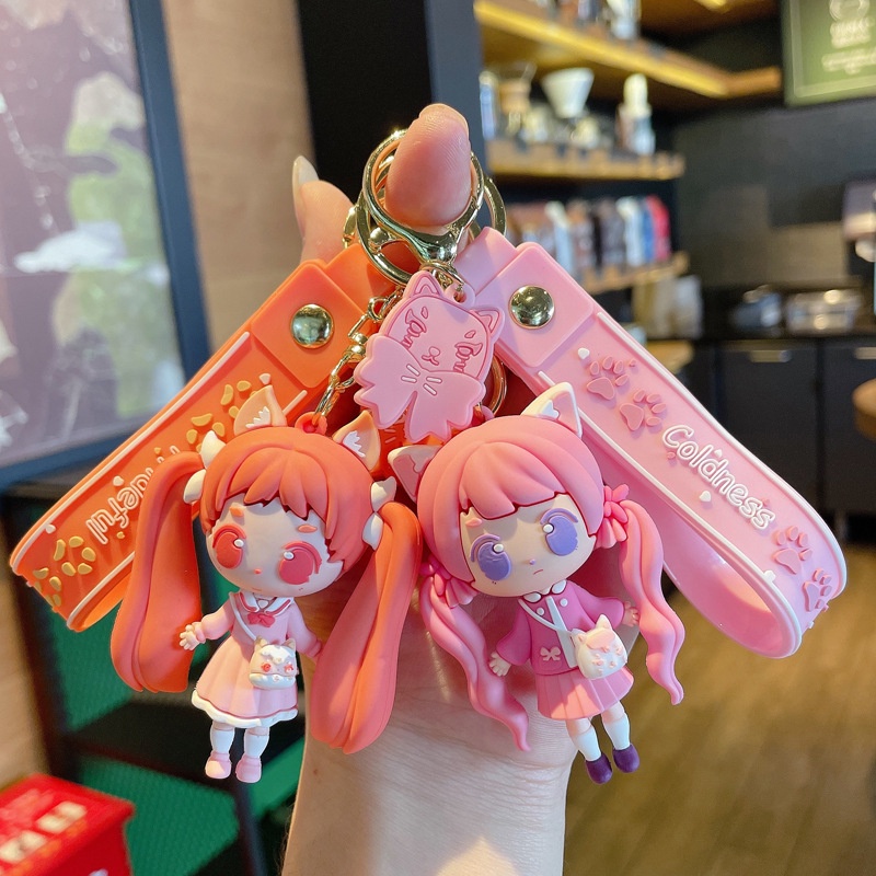 Móc Khóa Hình Búp Bê Tai Mèo Đáng Yêu Sáng Tạo