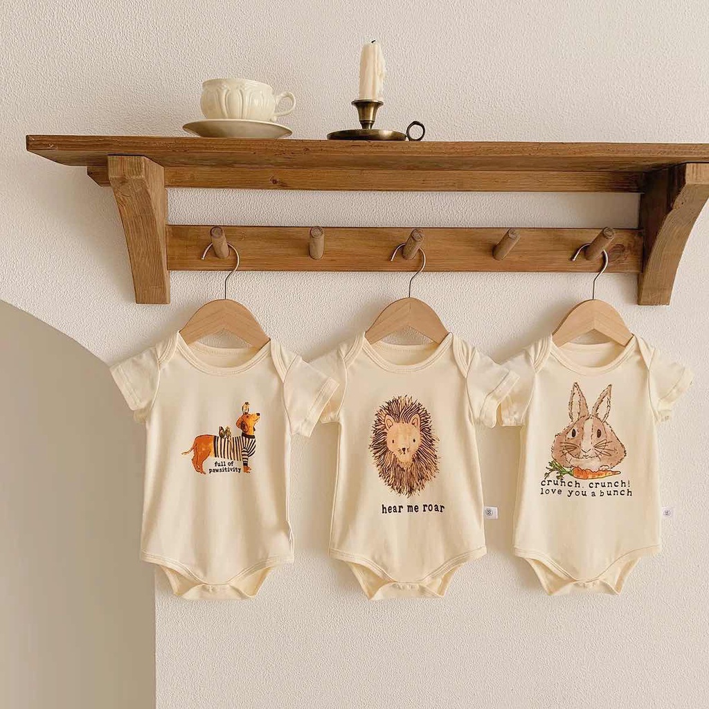 Bộ Áo Liền Quần Bằng Cotton Mềm Tay Ngắn In Hoạt Hình Dành Cho Bé Sơ Sinh 0-2 Tuổi