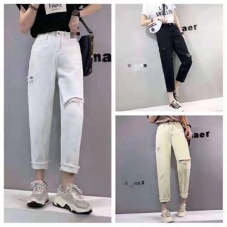 Baggy kaki rách 1 gối rách 1 sườn