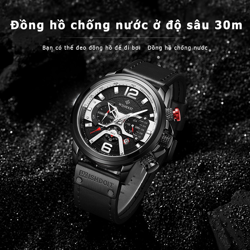 Đồng hồ thạch anh đeo tay WISHDOIT 100% chính hãng thiết kế dây da chống thấm nước có dạ quang cho nam | BigBuy360 - bigbuy360.vn