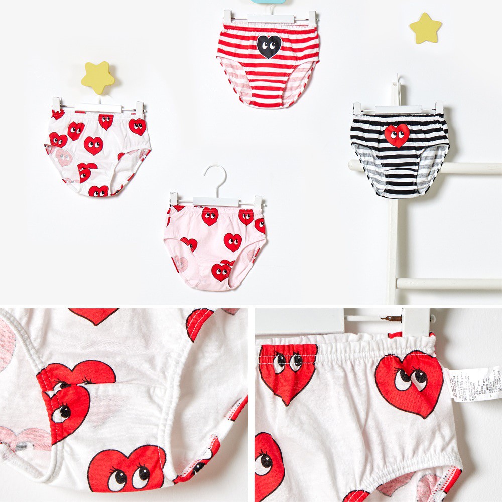 Set 4 Quần Lót 100% Cotton Họa Tiết Trái Tim Đỏ Cho Bé Gái