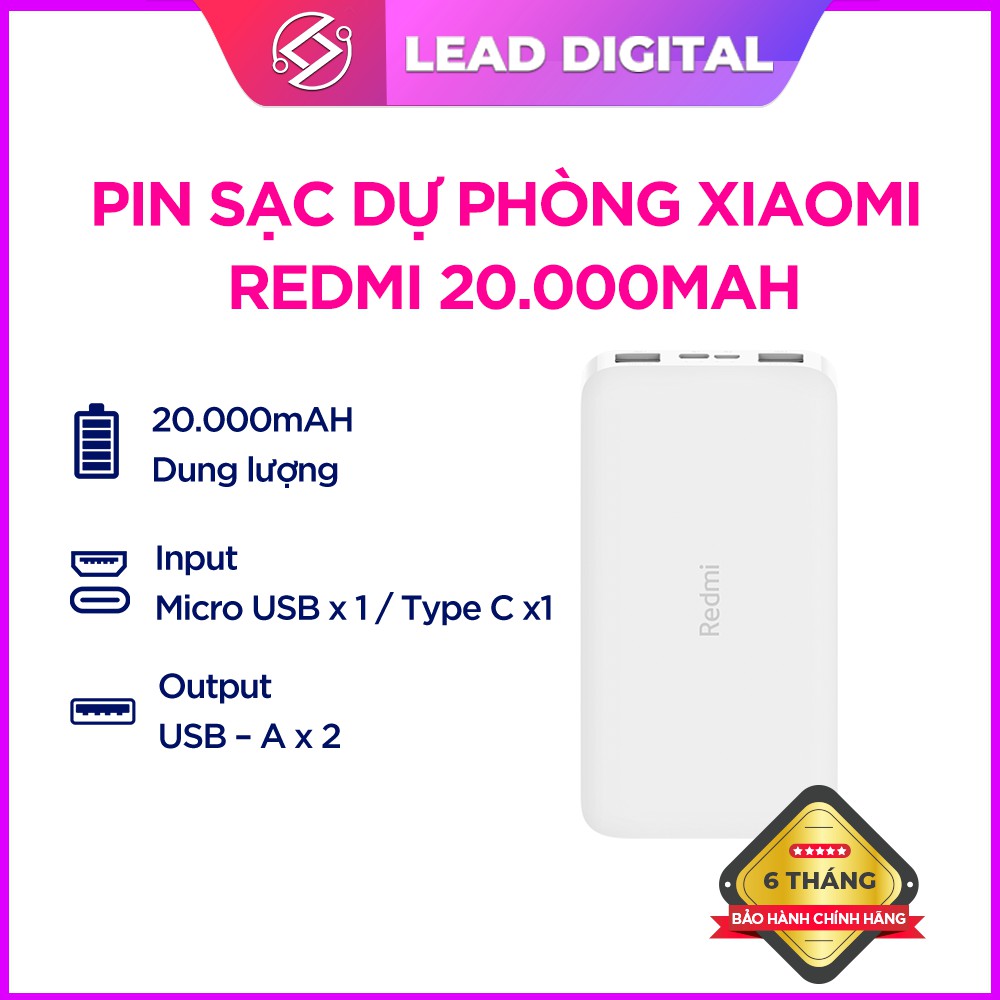 Pin sạc dự phòng Xiaomi Redmi 20000mAh / 10.000mAh Hỗ trợ Sạc nhanh 18W - Bảo hành chính hãng 6 tháng