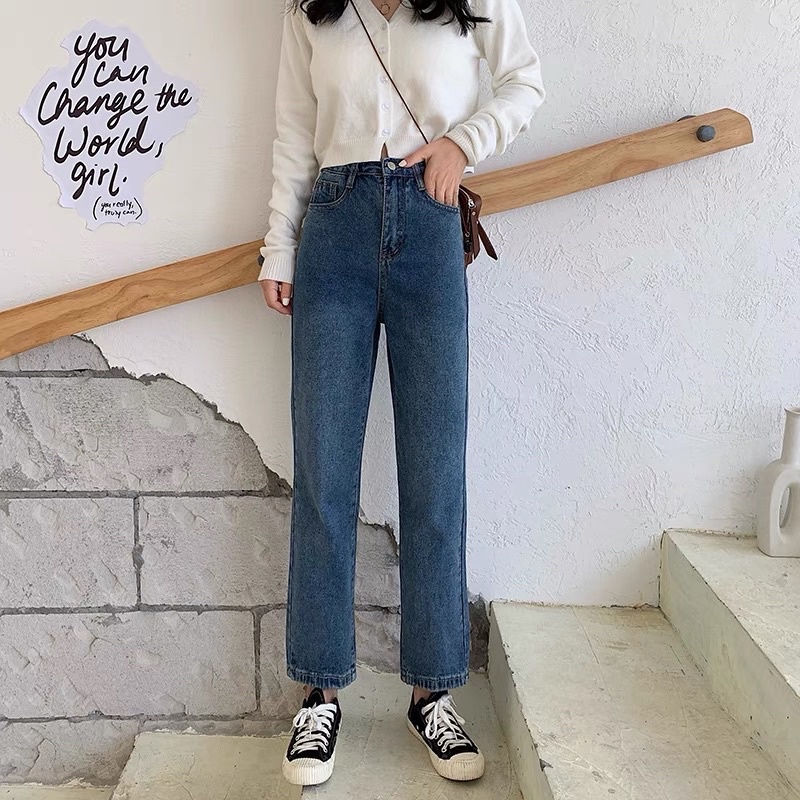 Quần Bò Nữ Cotton Denim Trơn có Bigsize lưng cao