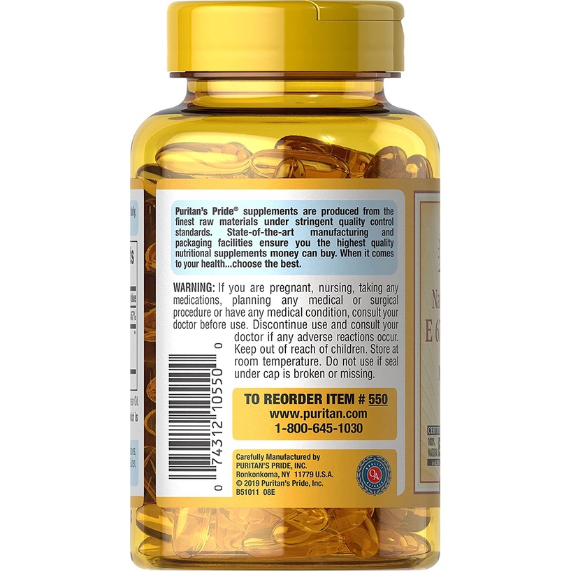 Viên Bổ Sung Puritan's Pride Vitamin E - 1000iu 450mg size 100 Viên mẫu mới nhất