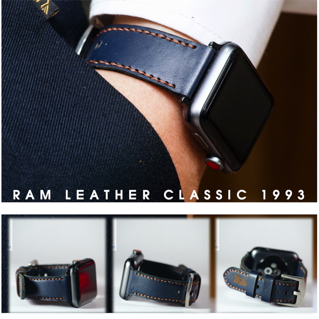 Dây đồng hồ Apple Watch , Iwatch , Iphone Watch Da Dê Xanh Navy RAM Leather Classic 1993  Bền Đẹp
