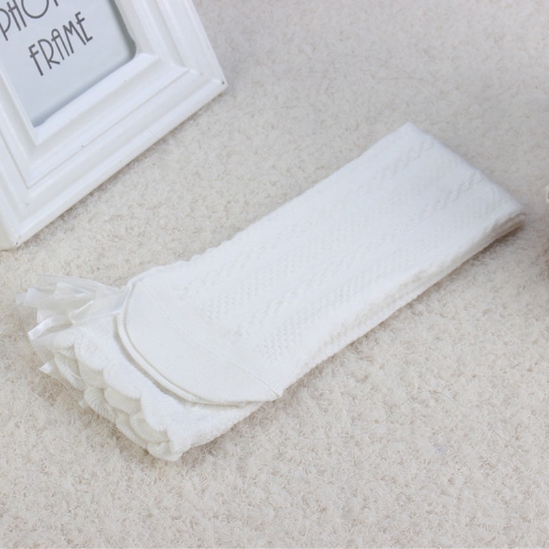 Vớ cotton dài cổ xếp ly đính nơ xinh xắn cho bé gái
