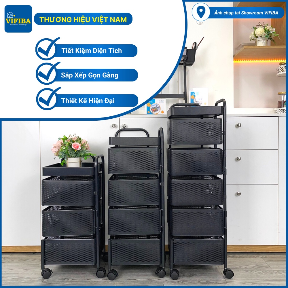 Kệ Xoay Đa Năng Nhà Bếp VIFIBA Vuông 5 Tầng 26x26x95cm Sơn Tĩnh Điện Thép Carbon không gỉ Màu Đen Trắng