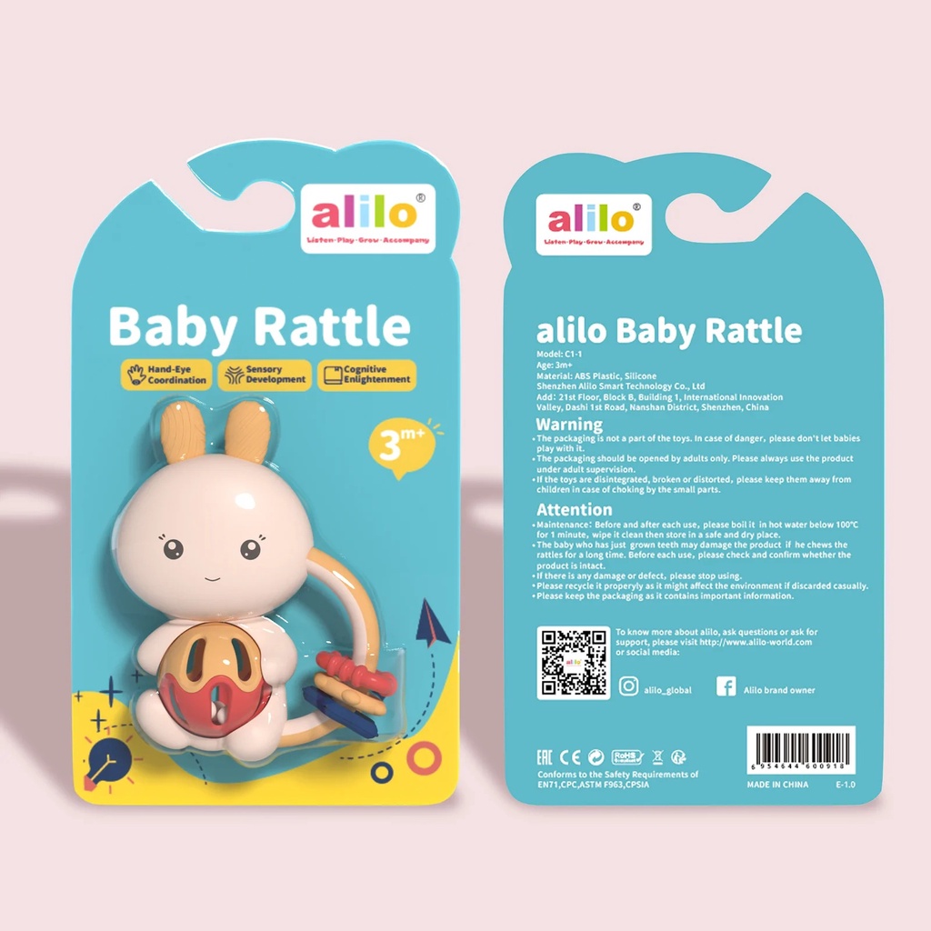 Xúc xắc gặm nướu kèm lục lạc hỗ trợ phát triển răng miệng cho bé sơ sinh Alilo Baby Rattle C1-1 - Hàng chính hãng