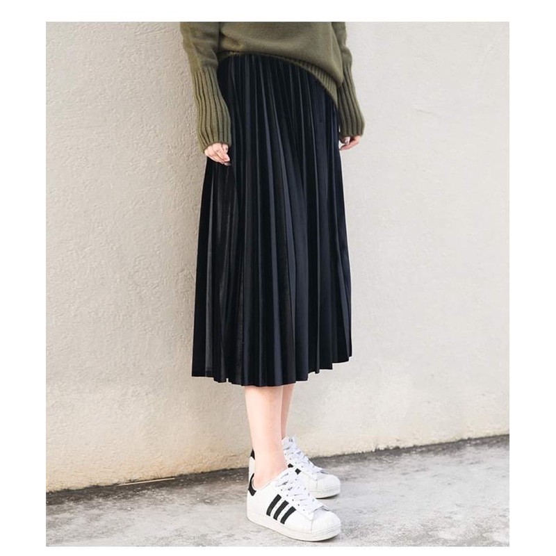 Chân Váy MiDi Nhung Xếp Ly Hàng Quảng Châu Siêu Đẹp