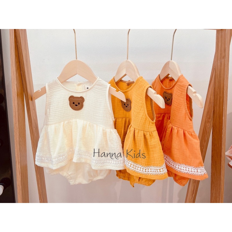 Ảnh thật - Shop tự chụp - Body Gấu xô muslin cho bé gái 5-11kg