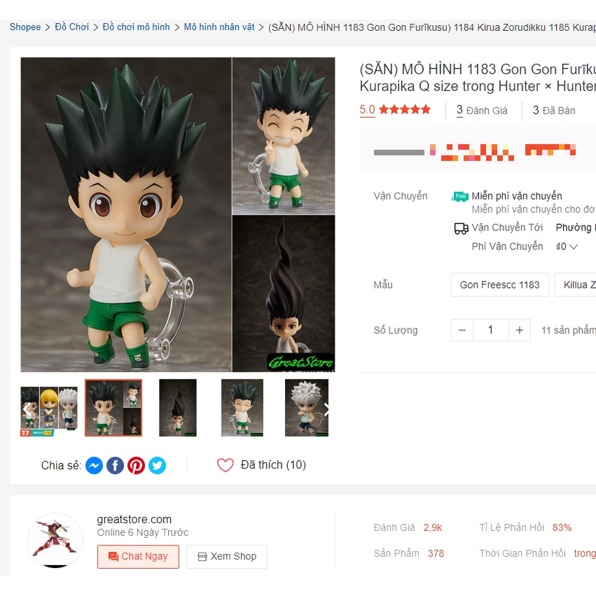 MÔ HÌNH Gon Furīkusu 1183 Kirua Zorudikku 1184 Kurapika 1185 Chrollo Lucilfer 1186Q size Hunter × Hunter