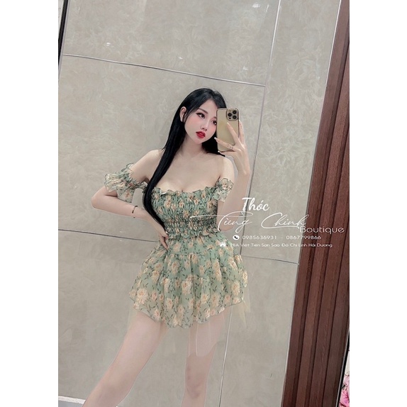 Set váy tơ chun hoa