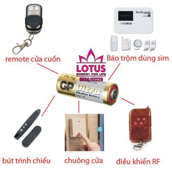 Pin 12V 23A/27A hãng GP dùng cho chuông cửa, điều khiển cửa cuốn, thiết bị chống trộm! Chính hãng