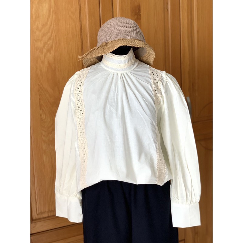 ÁO KIỂU TIỂU THƯ PHỐI REN CÓ CỔ- A06K | BigBuy360 - bigbuy360.vn