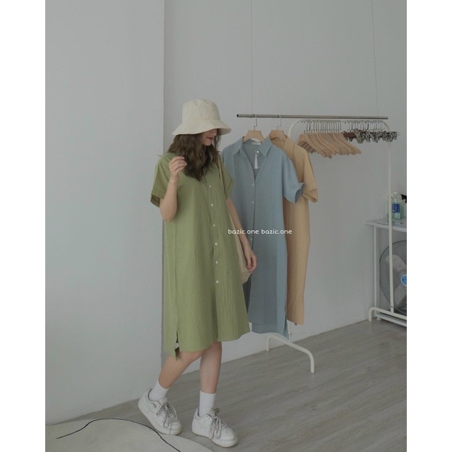 [Ảnh thật/sẵn] Váy sơmi kèm dây buộc eo mặc 2 kiểu Hàn Quốc