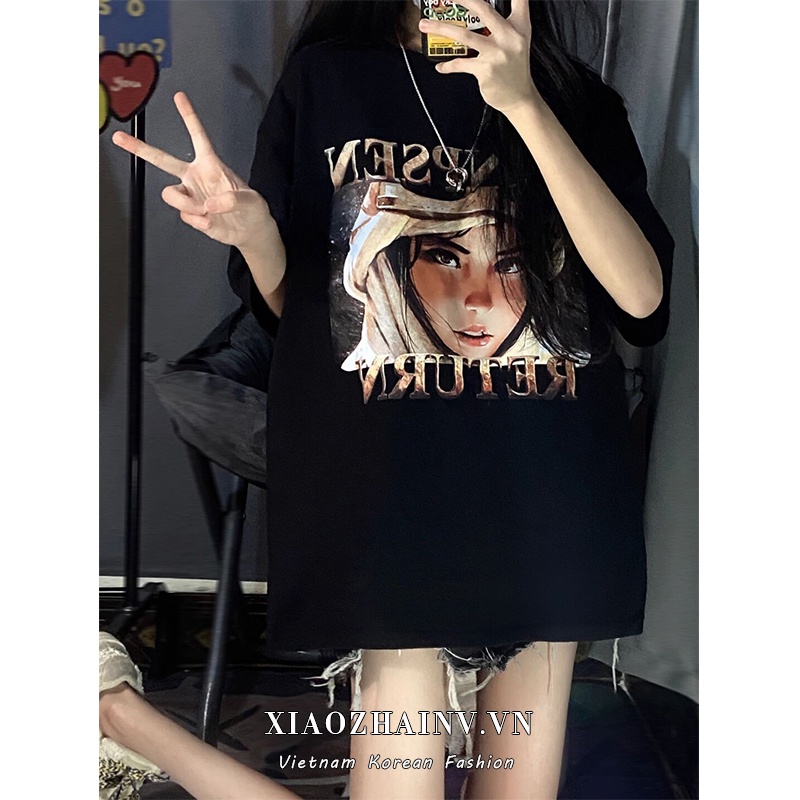 Áo thun ngắn tay dáng rộng Xiaozhainv in họa tiết phong cách hip hop đường phố dành cho nữ | BigBuy360 - bigbuy360.vn