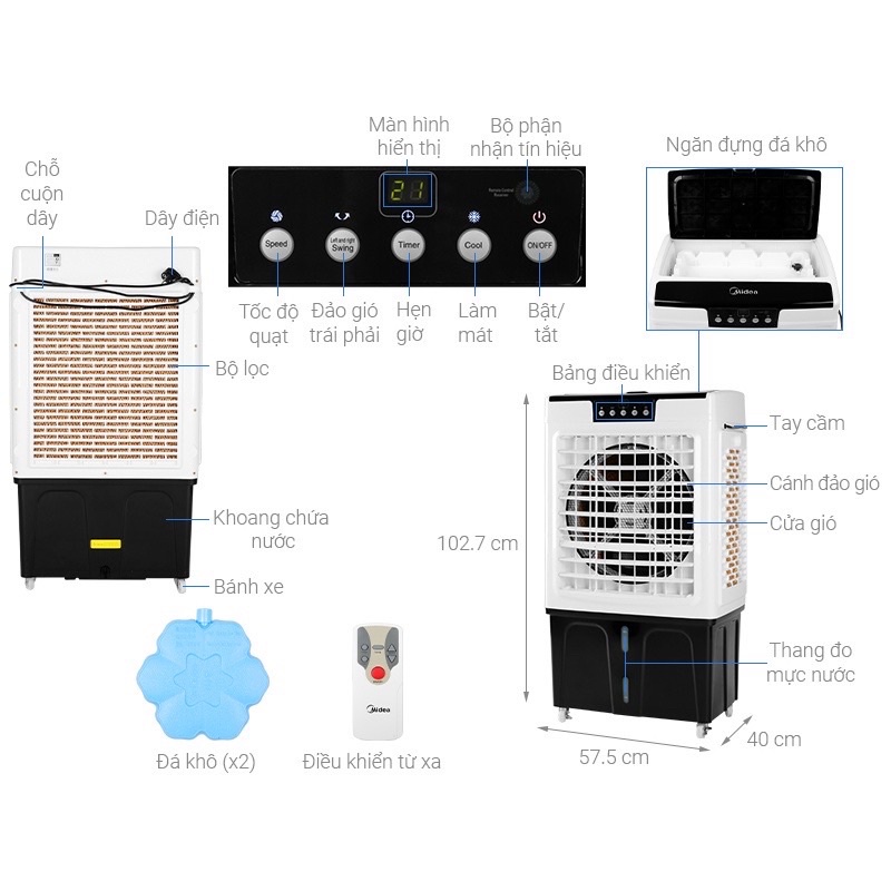 Quạt điều hòa, quạt hơi nước Midea AC375-19CRH mới 100% chính hãng