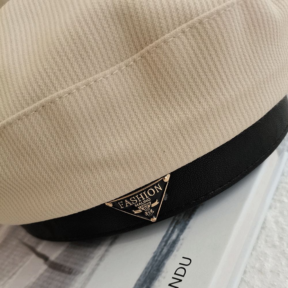 Mũ beret cotton phối da màu trơn đơn giản phong cách Hàn Quốc thời trang mùa thu cho nữ