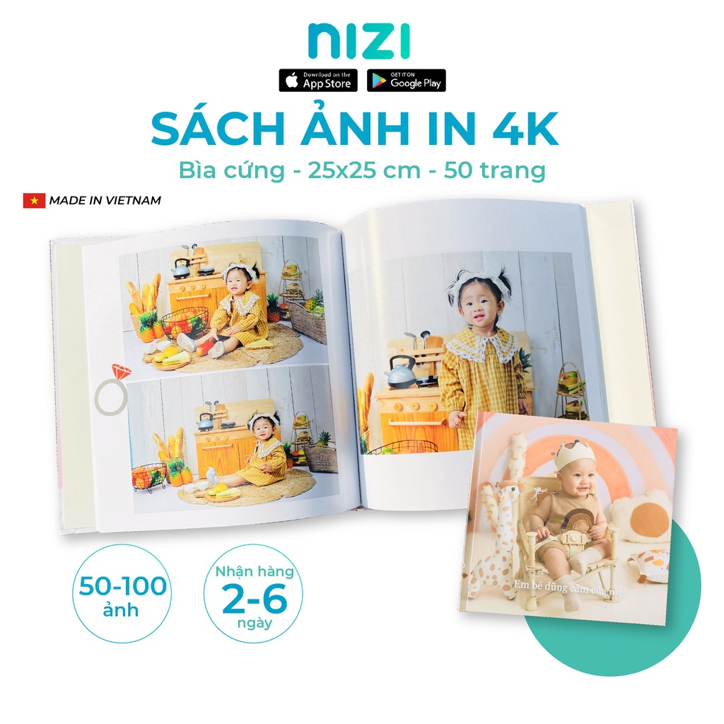 In sách ảnh theo yêu cầu bìa cứng 50 trang 25 x 25cm - In 4K siêu nét trên app NIZI