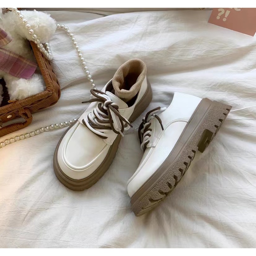 giày búp bê nữ Giày Oxford Mũi Tròn Màu Trắng Đen Phong Cách Retro Anh Quốc Cho Nữ giày búp bê giày nữ dày búp bê nữ