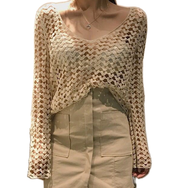 Áo lưới tay dài phong cách Boho thời trang cho nữ