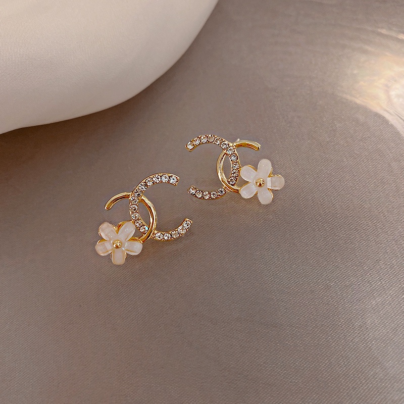 Bông tai mạ bạc 925 hình hoa đính đá phong cách giản dị thời trang Hàn Quốc