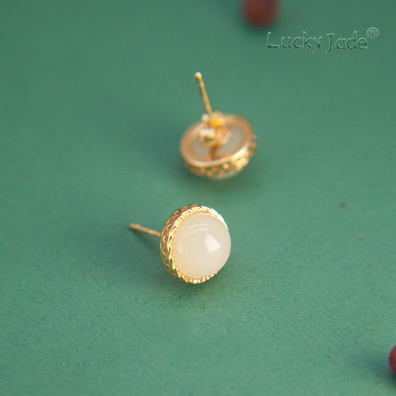 Bông Tai Mạ Bạc 925 Đính Ngọc Bích Trắng Phong Cách Trung Hoa Cổ Điển