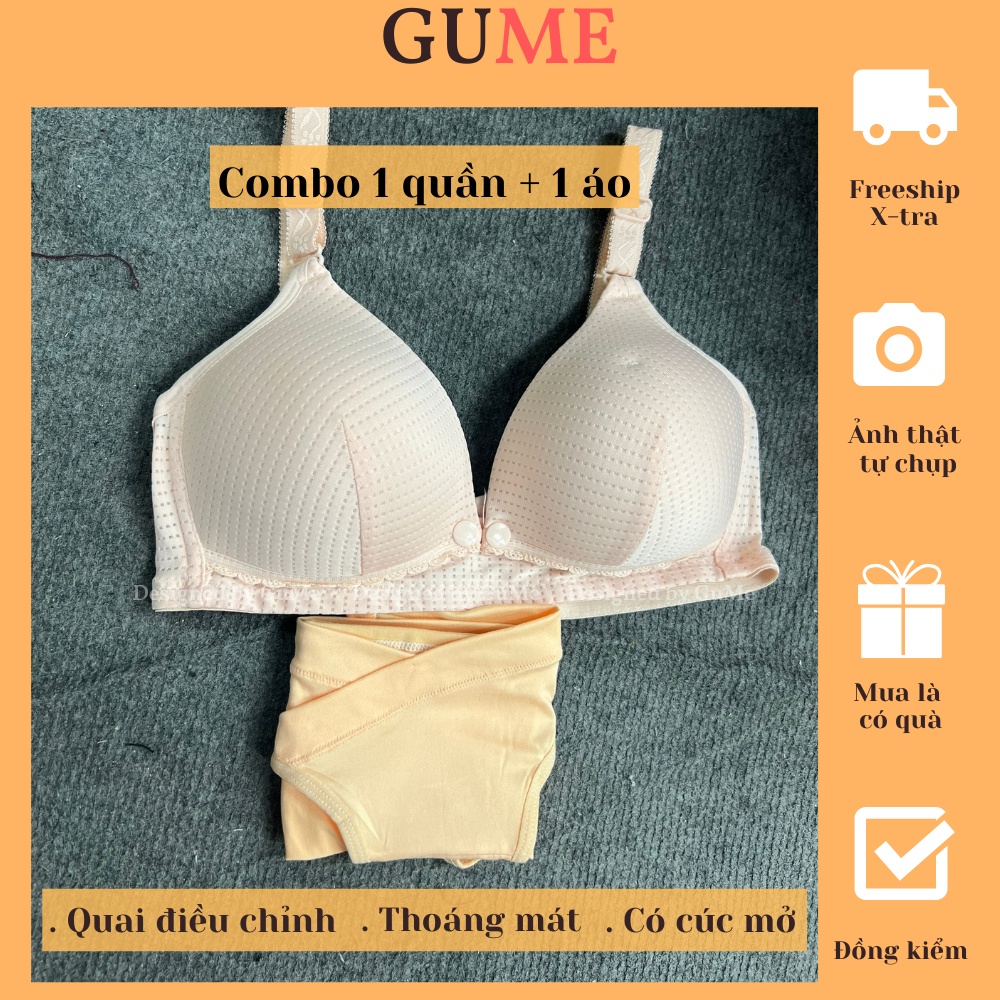 Combo 1 quần lót bầu cạp chéo và 1áo lót thông hơi dành cho bà bầu và sau sinh, có cúc mở cho bé ti, cotton mềm đẹp