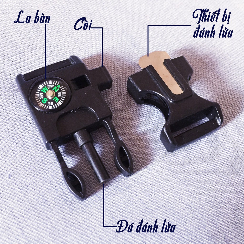 Khóa Paracord Có La Bàn, Còi, Đánh Lửa Làm Vòng Tay Sinh Tồn