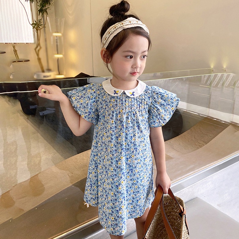 Đầm Công Chúa Cổ Peter Pan In Họa Tiết Hoa Cho Bé Gái 3-8 Tuổi