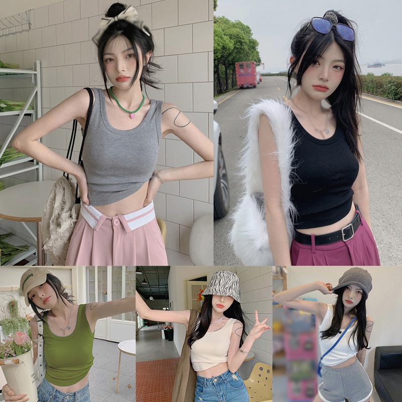 Áo Thun Ôm Hai Dây Cổ Tròn Màu Sắc Đơn Giản Dành Cho Nữ