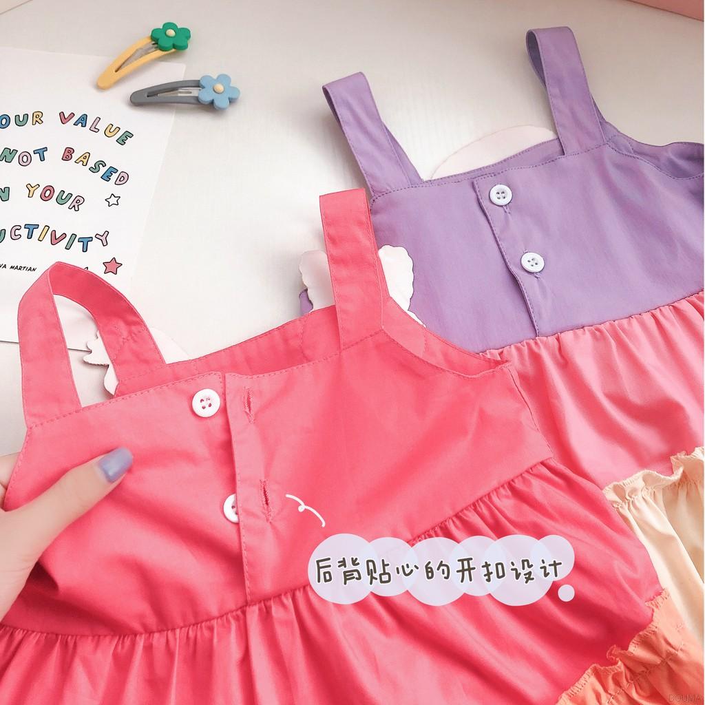 Đầm Kiểu Chắp Vá Hoạ Tiết Hoạt Hình Màu Cầu Vồng Dễ Thương Cho Bé Gái