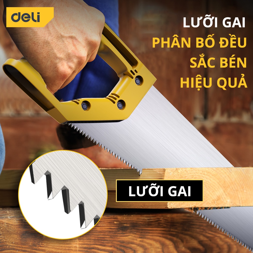 Cưa Cầm Tay Bản Rộng Deli Chính Hãng - Chiều Dài 450mm - Lưỡi Cưa Thép Sắc Bén - Vỏ Bọc An Toàn, Bảo Vệ Lưỡi Cưa DL6845