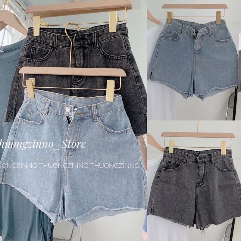 [Ảnh thật /Video]Quần sooc jean cắt đùi tua gấu mã mới hottrend Quần đùi tôn dáng tôn eo forl Hàn Quốc