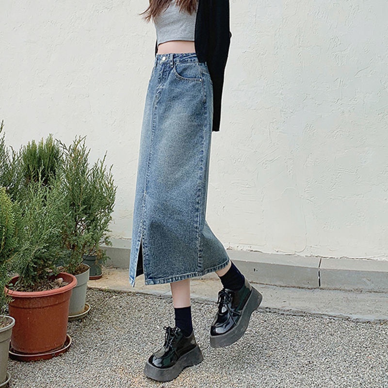 Chân váy jean SUXI dáng chữ A lưng cao đơn giản cho nữ