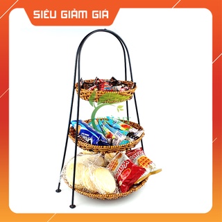 Kệ Dĩa Tròn 3 Tầng Mây Nhựa Đan Khung Sắt Hàn Chắc Chắn, Kệ 3 Tầng Đựng Trái Cây Bánh Kẹo Tiệm Spa, Phụ Kiện Trang Trí