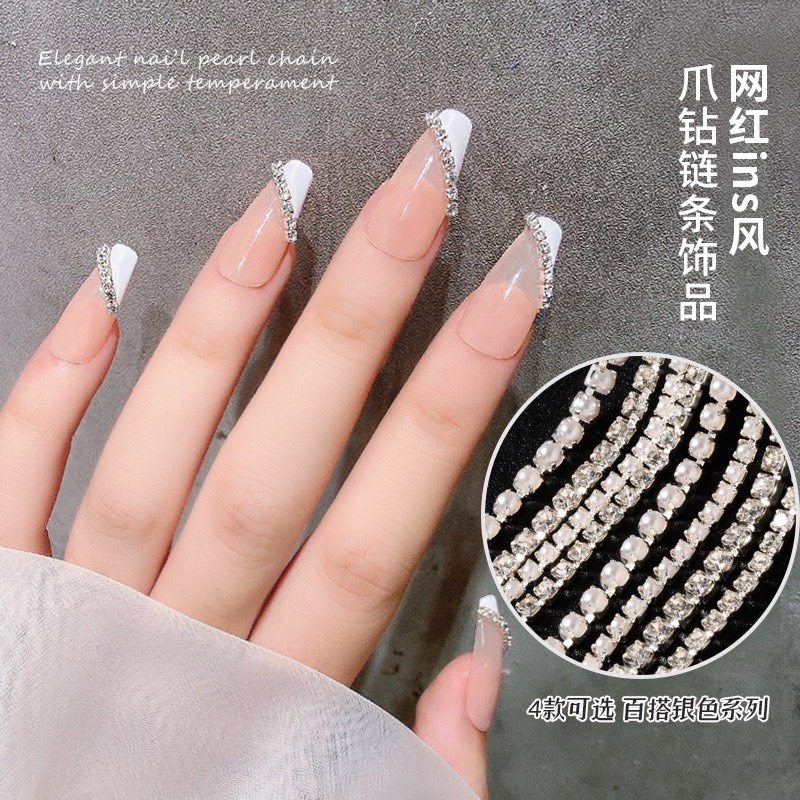 Dây xích đá gắn móng trang trí nail (ib chọn màu)