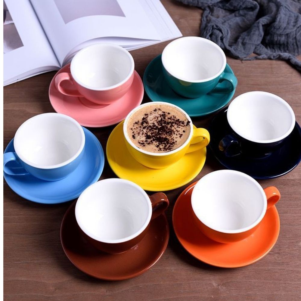 Ly Cà Phê Tách Cafe Capuchino 220ml Dáng Thấp Gốm Sứ Bát Tràng Cao Cấp nhiều màu