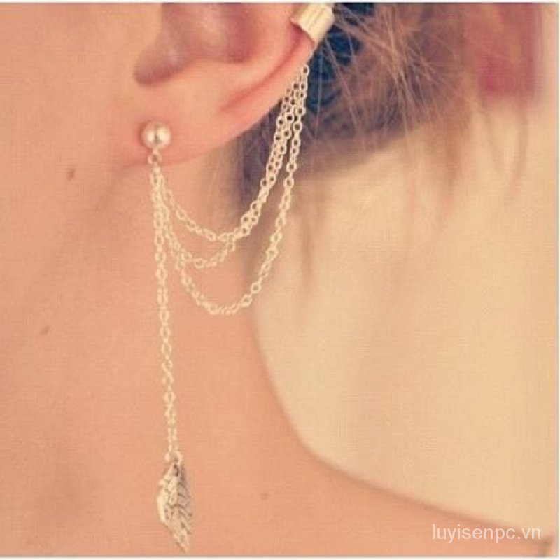 Silver-plated Personality Earrings Silver-Plated Personality Earrings Chain Tassels Korean Student Earrings Simple Ear Clip