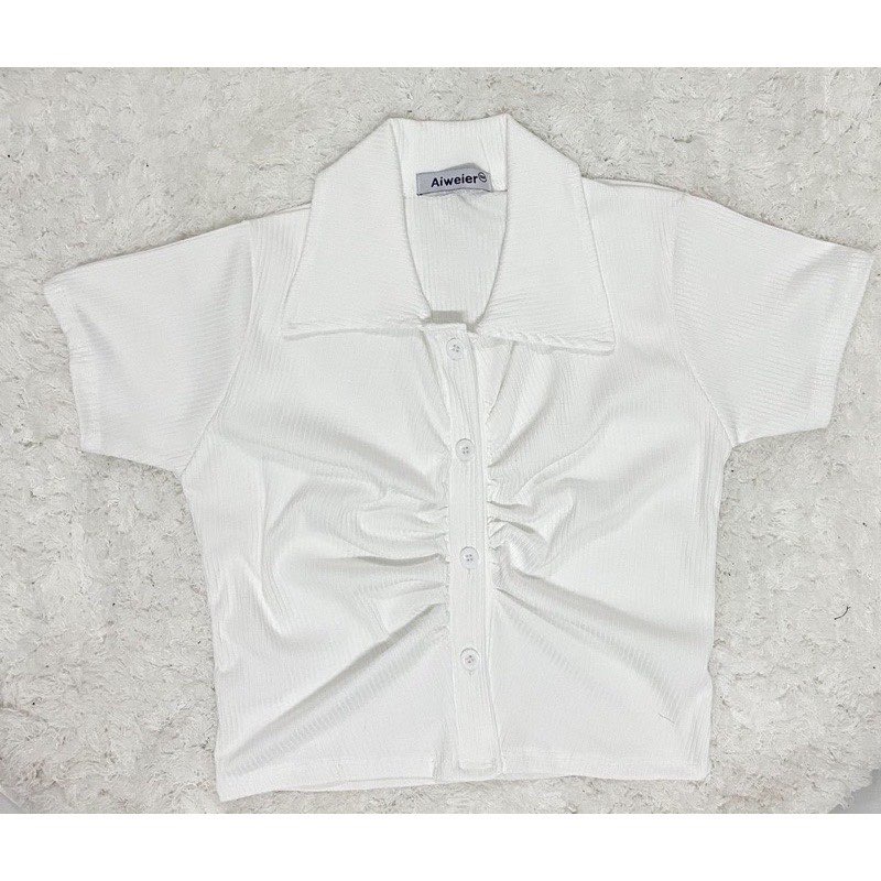 Áo Croptop Nữ Polo Cổ Bẻ Nhún Ngực Có Nút Gài Kiểu Ôm Body Cực Tôn Dáng Dễ Phối Đồ
