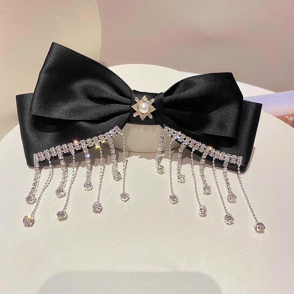 TWINKLE Kẹp Tóc Nơ Tua Rua Bằng Lụa Màu Đỏ Rượu Vang Hồng Đen Sang Trọng|Kẹp Tóc Nữ Kiểu Dáng Thời Trang Thanh Lịch