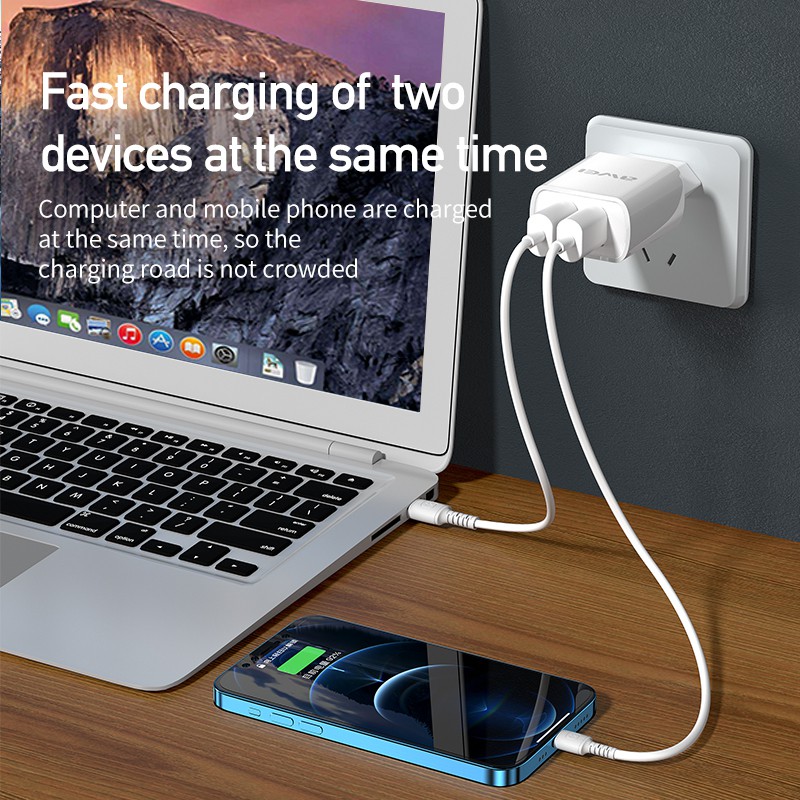 Awei C3 5V/2.1A Fast Charger With Dual USB Port Power Adapter