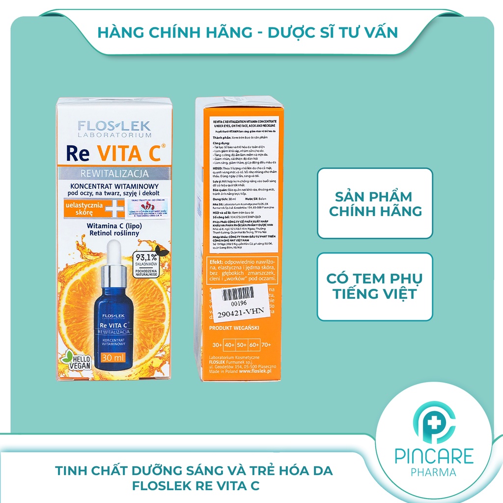 Tinh chất dưỡng trắng và trẻ hóa da Floslek Re Vita C 30ml - Hàng chính hãng - Nhà thuốc PinCare
